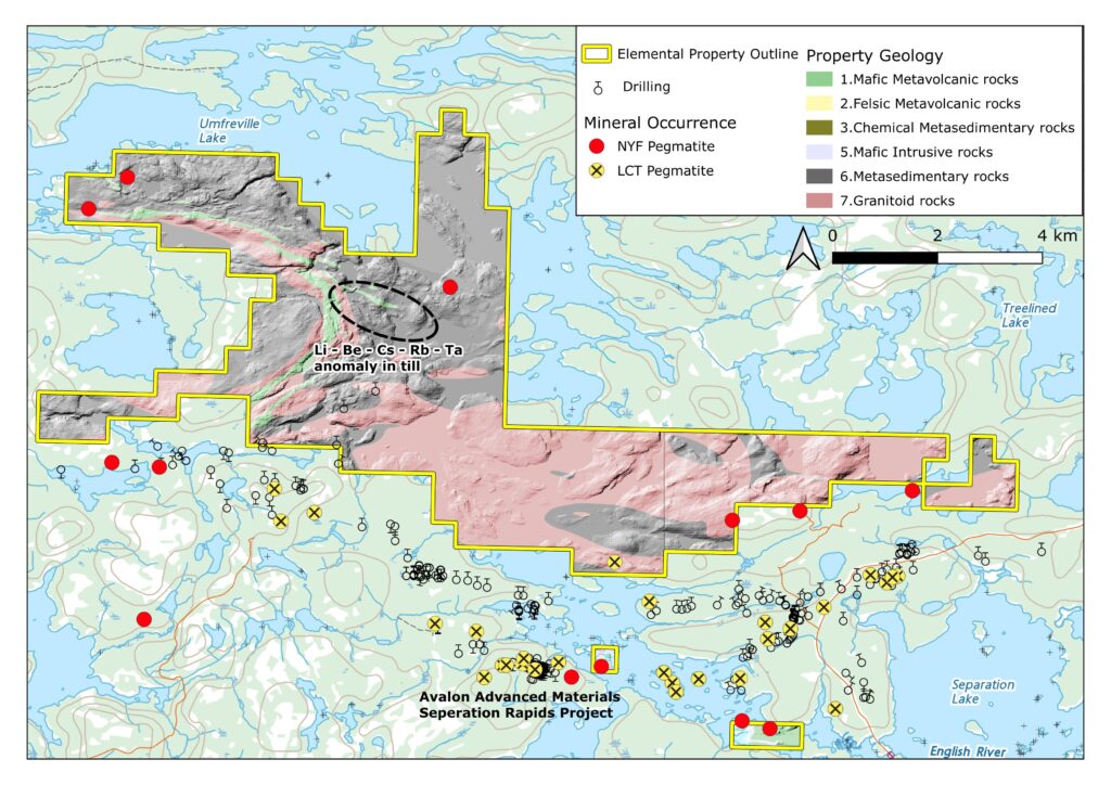 Geology, mineral occurrences, and drilling locations in the Rex Lake South area