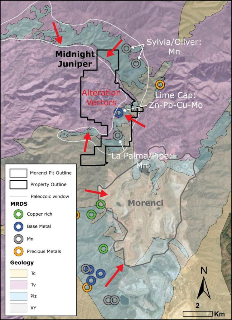 Midnight Juniper project geology and minerals occurrences.