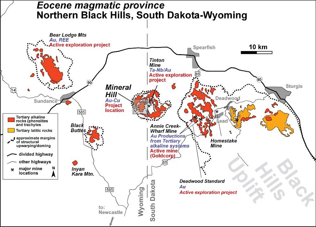 Geological map of Mineral Hill split between South Dakota and Wyoming.
